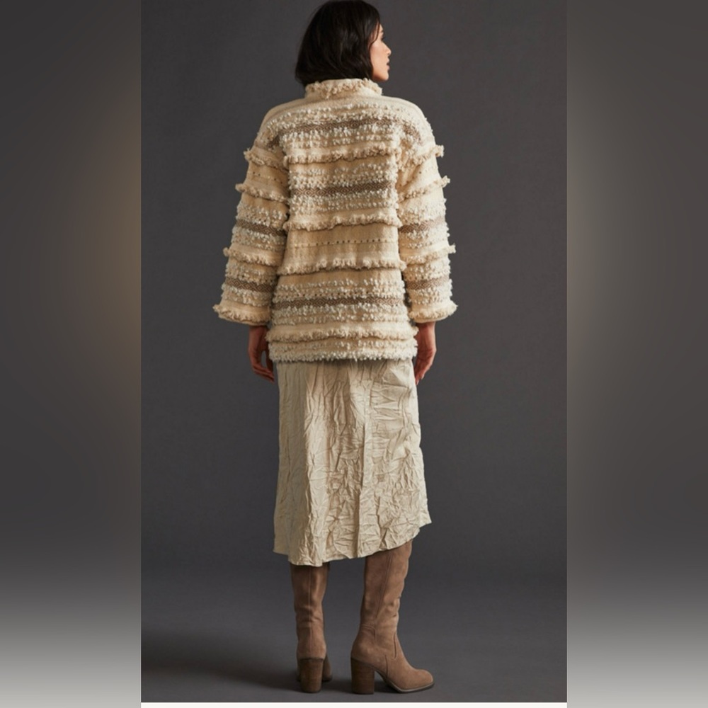 Anthropologie Dolan Cream Textured metallic fringed Jacket, sz L, - Picture 5 of 12
